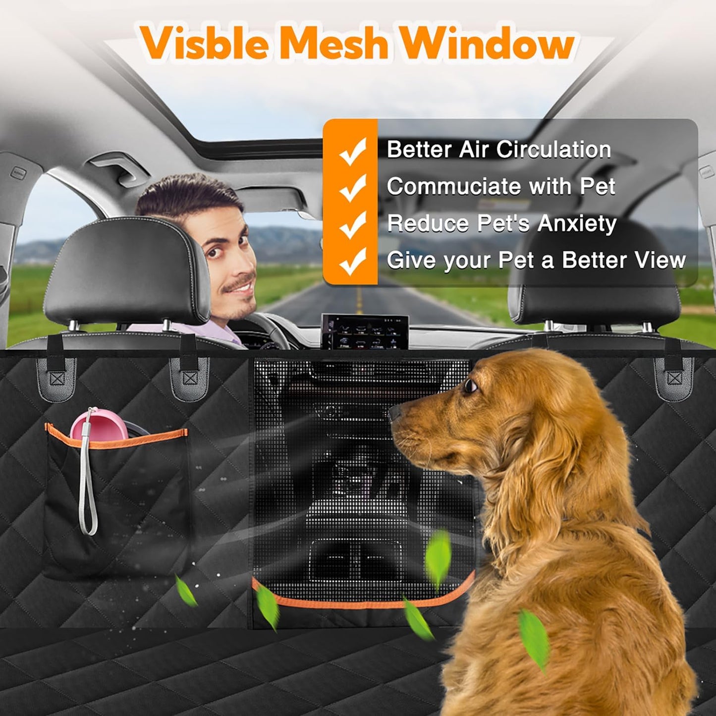 Dog Car Seat Cover for Back Seat,Waterproof Hammock with Mesh Window, Anti-Scratch Nonslip Car Seat Protector for Dogs, 600D Heavy Duty Dog Seat Cover for Cars Trucks and Suvs